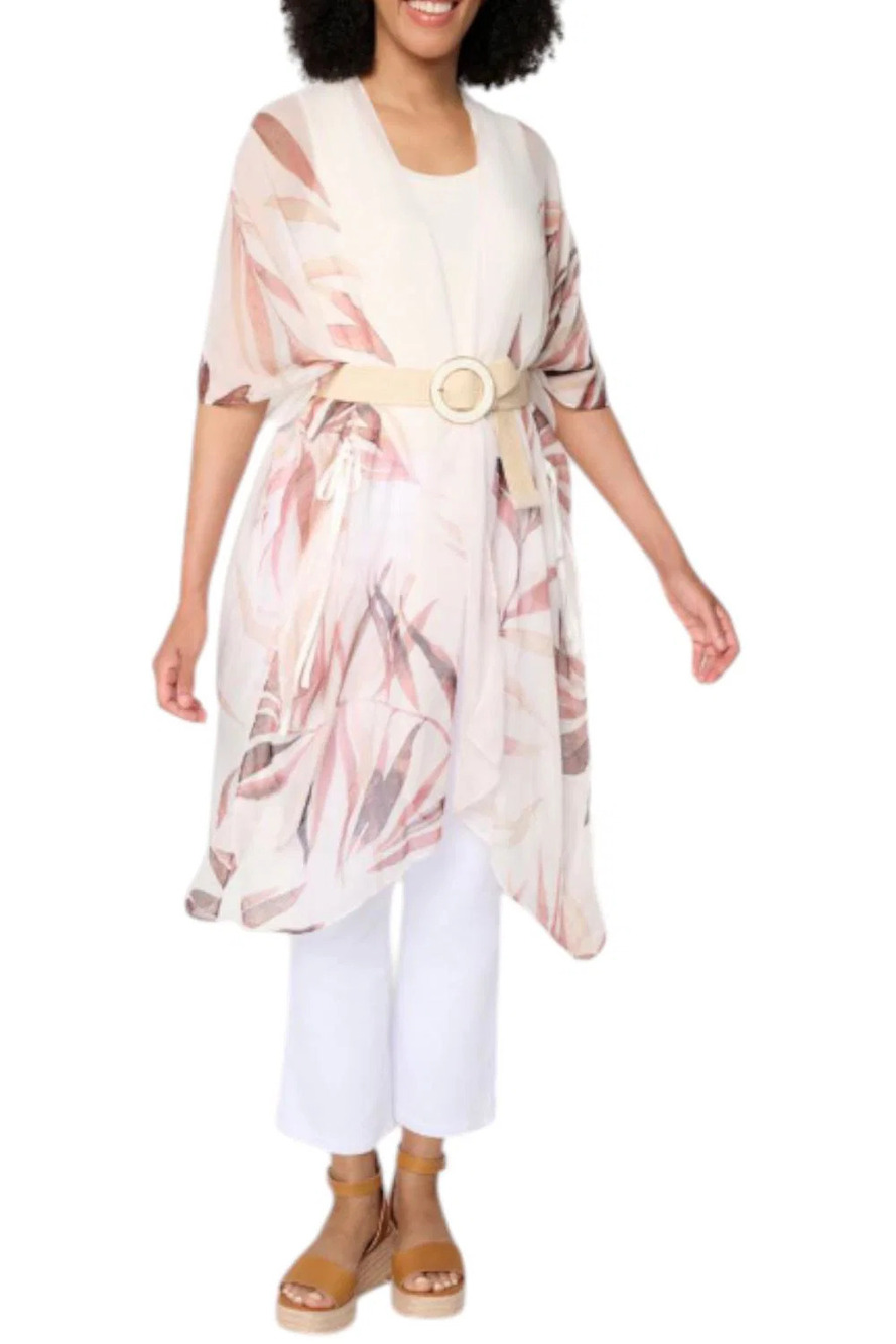 Vince Camuto Women's Printed Duster and Stretch Belt Set Blush/Ivory -